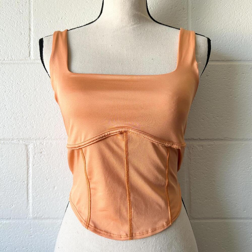 Live In The Moment Neon Orange Sleeveless Bustier Crop Top Tank Women's Medium